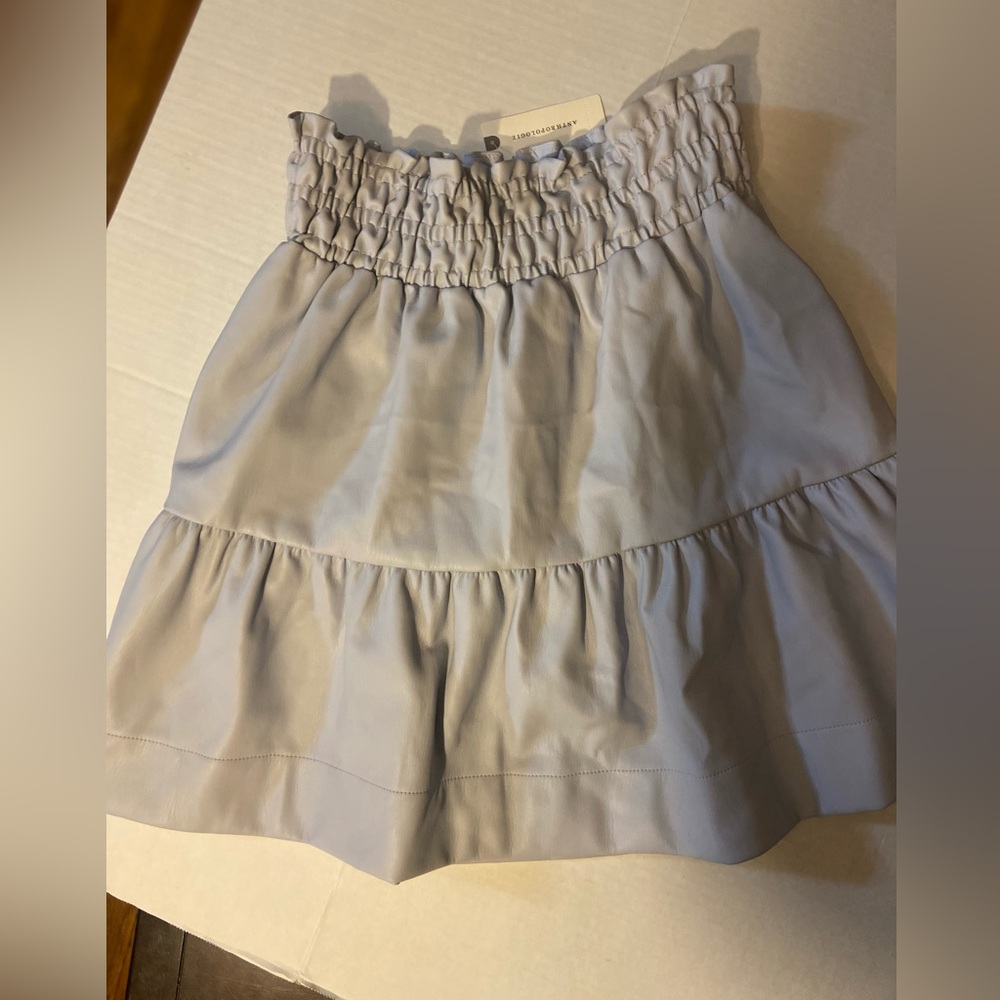 Anthropologie Somerset Faux Leather Mini Skirt Blue XS NWOT Tiered Elastic Waist - Picture 8 of 10